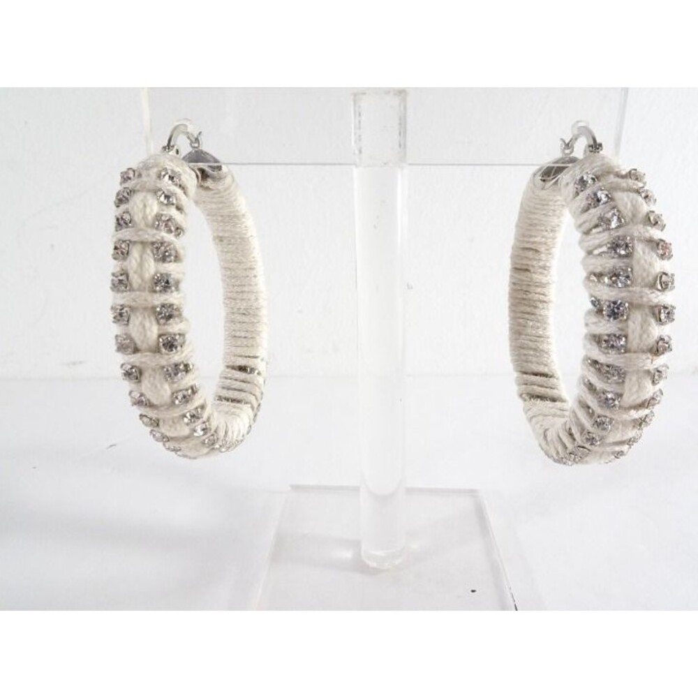 Lee Angel Neiman Marcus Cream Crystal Hoop Earrings NWT 125